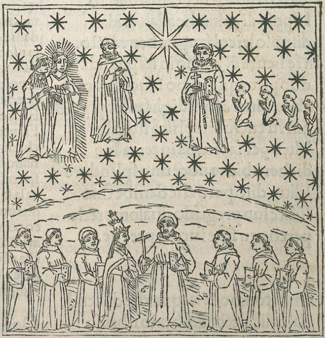 Xilografia antica che illustra il canto XI del Paradiso di Dante