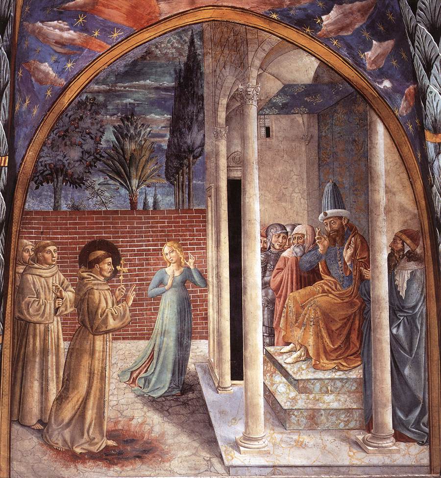 Montefalco, Complesso museale di San Francesco, Benozzo Gozzoli, Francesco d’Assisi e il sultano al-Kamil, scena 10 del ciclo di affreschi sulla vita del Santo