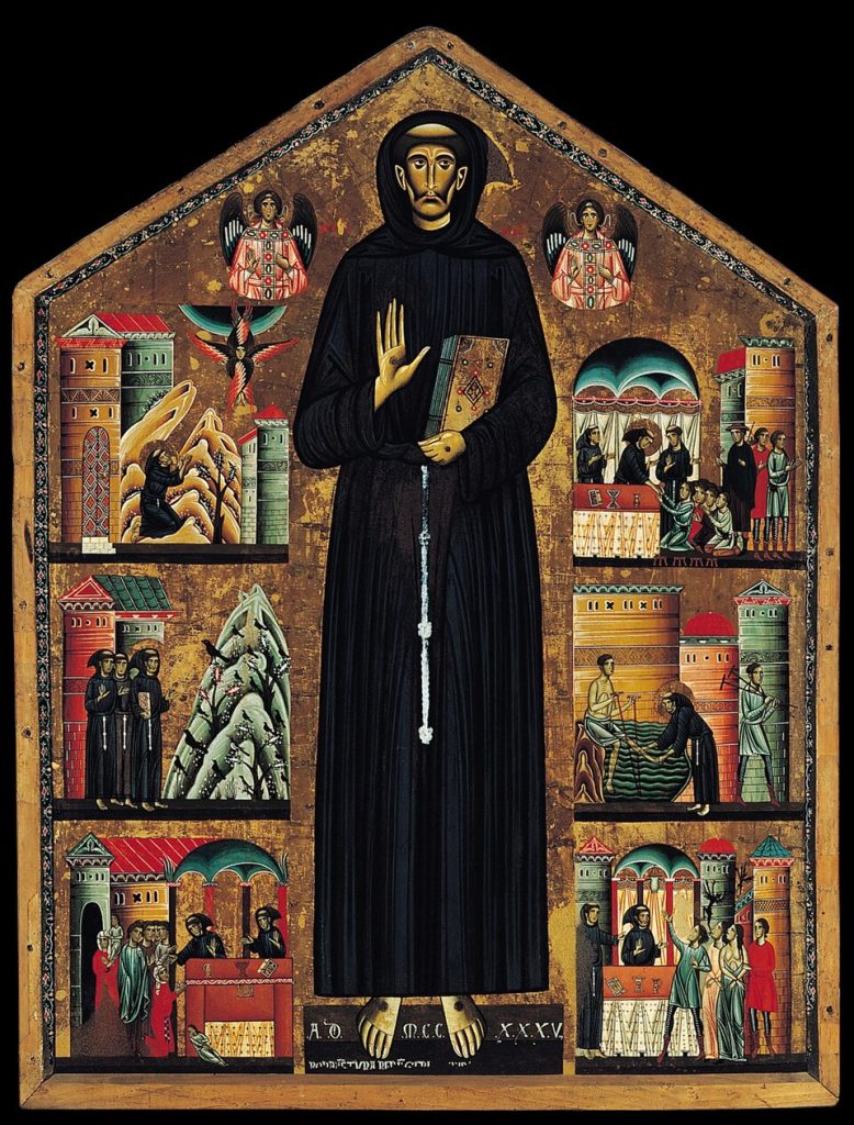 San Francesco e storie della sua vita, tempera su tavola, 1235, altezza 160 cm, chiesa di San Francesco, Pescia