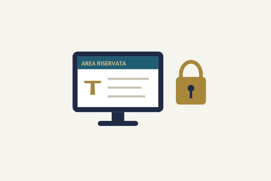 Disegno di uno schermo con la pagina «Area riservata» e un lucchetto