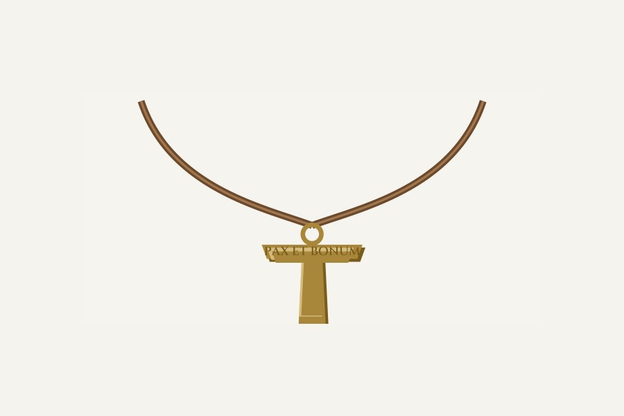 Disegno di una collana con il pendente a forma di Tau color oro